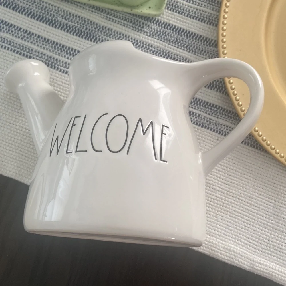 Rae Dunn Ceramic Watering Can WELCOME Vase Décor